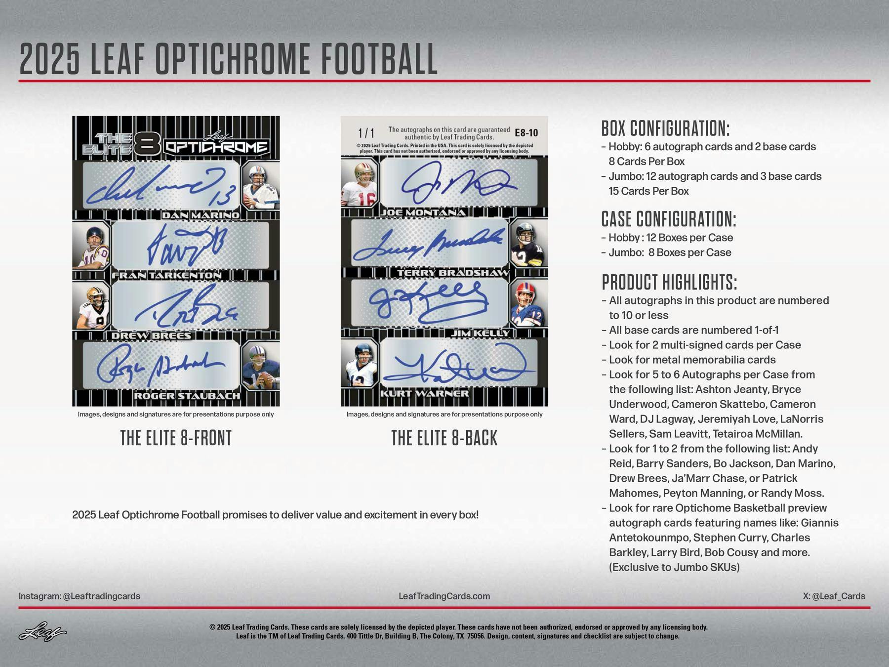 2025 Leaf Optichrome Football Hobby Box | Columbia Sports Cards - Columbia Hobby - Sports Card Boxes - Toploaders - Card Savers