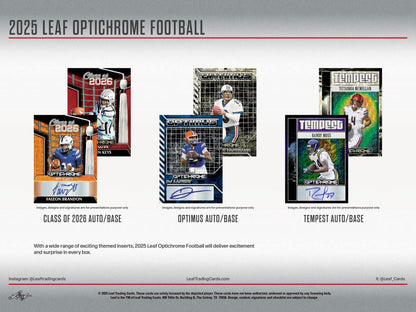 2025 Leaf Optichrome Football Hobby Jumbo Box | Columbia Sports Cards - Columbia Hobby - Sports Card Boxes - Toploaders - Card Savers