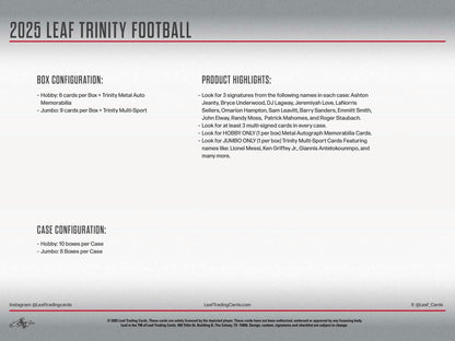 2025 Leaf Trinity Football Jumbo Hobby Box | Columbia Sports Cards - Columbia Hobby - Sports Card Boxes - Toploaders - Card Savers