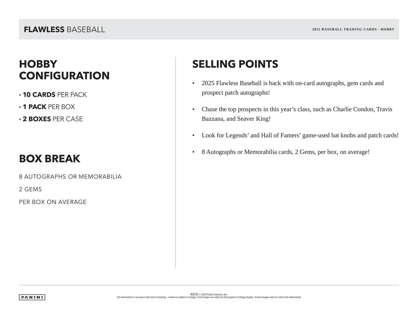 2025 Panini Flawless Baseball Hobby Box | Columbia Sports Cards - Columbia Hobby - Sports Card Boxes - Toploaders - Card Savers