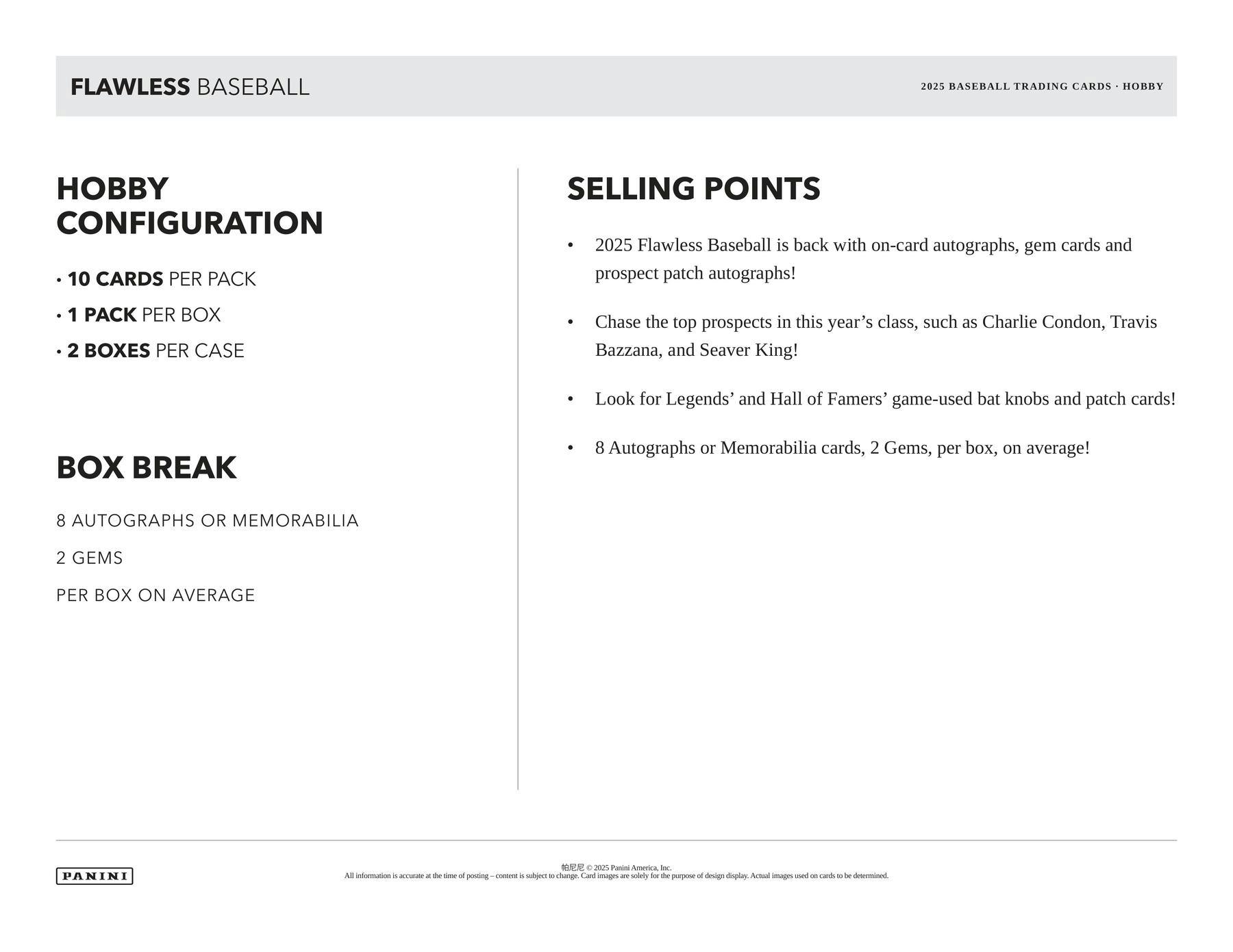 2025 Panini Flawless Baseball Hobby Box | Columbia Sports Cards - Columbia Hobby - Sports Card Boxes - Toploaders - Card Savers