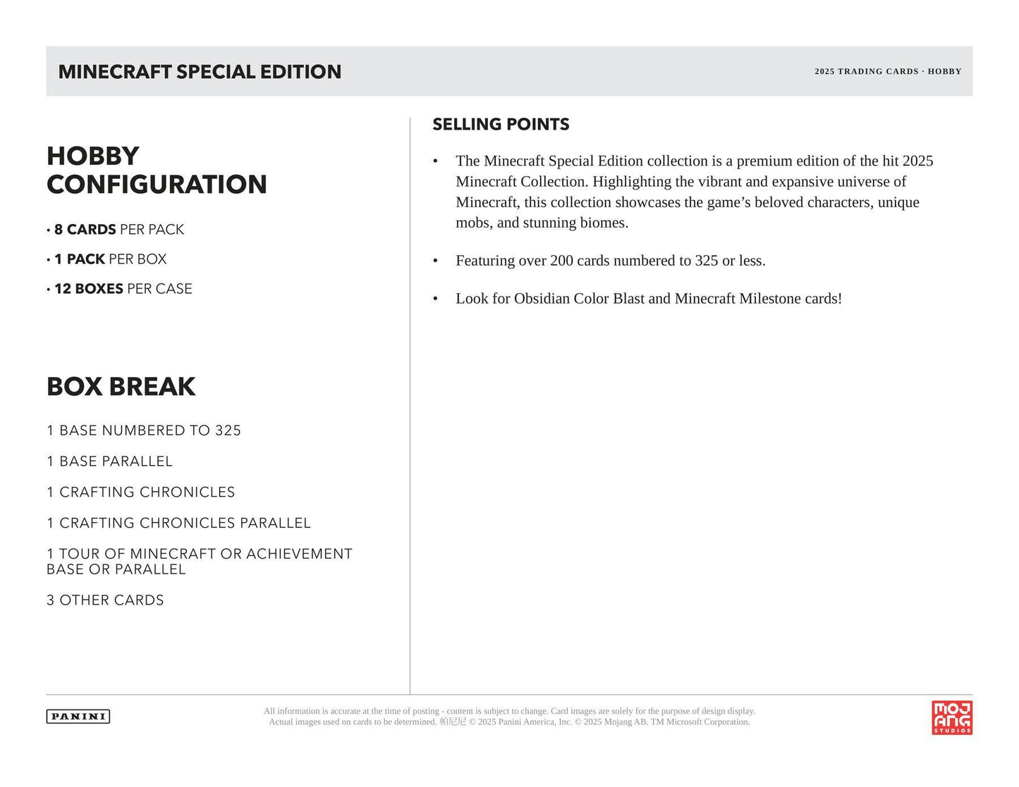 2025 Panini Minecraft Special Edition Hobby Box | Columbia Sports Cards - Columbia Hobby - Sports Card Boxes - Toploaders - Card Savers