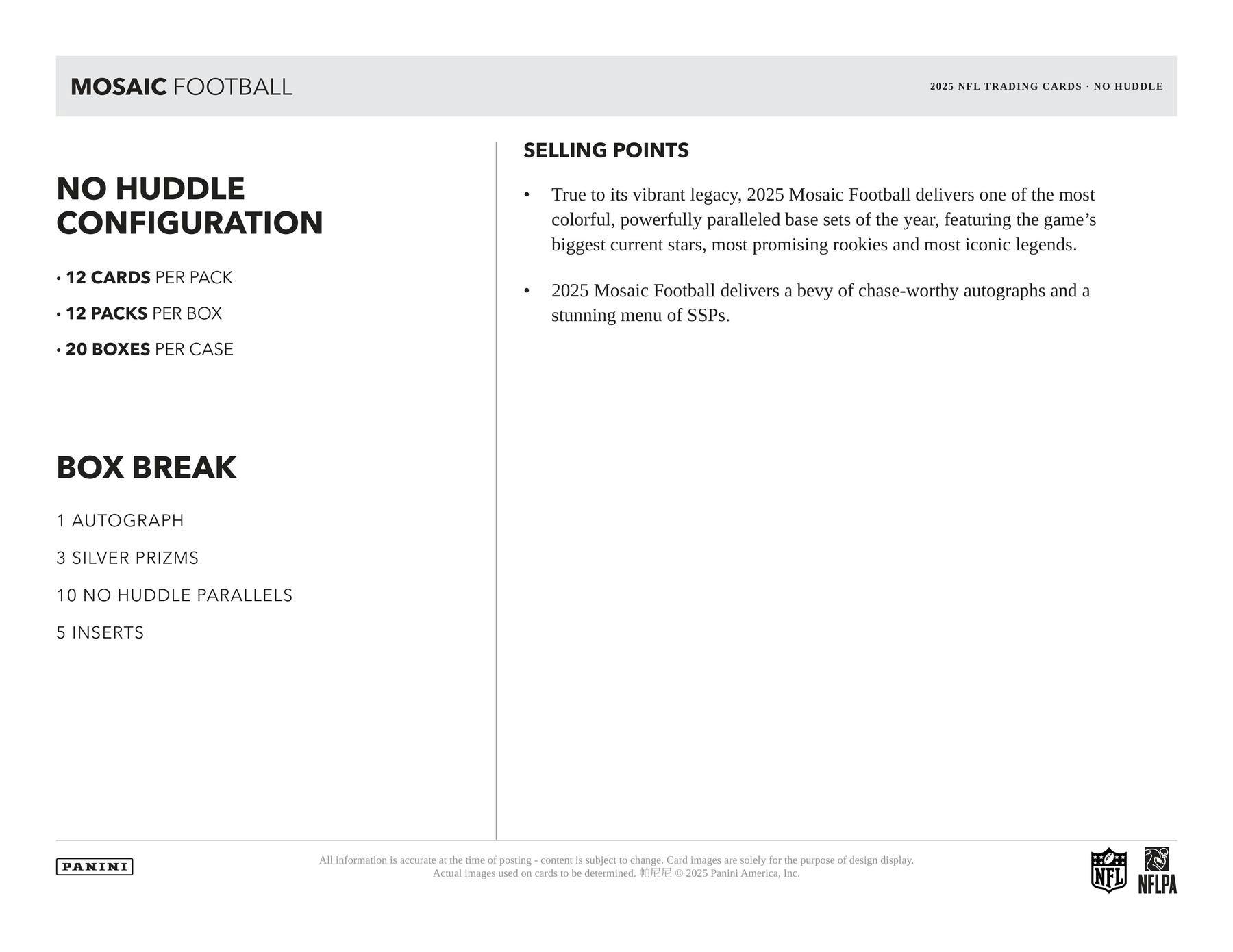 2025 Panini Mosaic Football No Huddle Box | Columbia Sports Cards - Columbia Hobby - Sports Card Boxes - Toploaders - Card Savers
