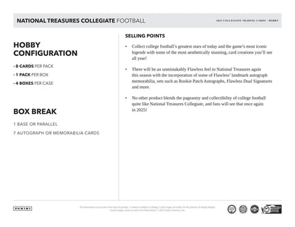 2025 Panini National Treasures Collegiate Football Hobby Box | Columbia Sports Cards - Columbia Hobby - Sports Card Boxes - Toploaders - Card Savers