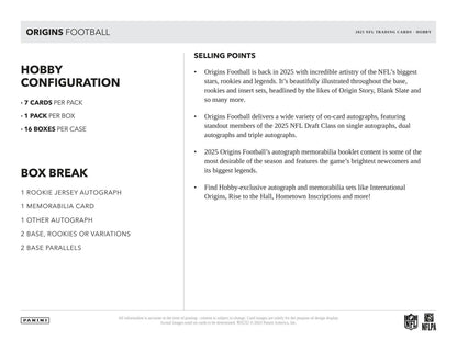 2025 Panini Origins Football Hobby Box | Columbia Sports Cards - Columbia Hobby - Sports Card Boxes - Toploaders - Card Savers