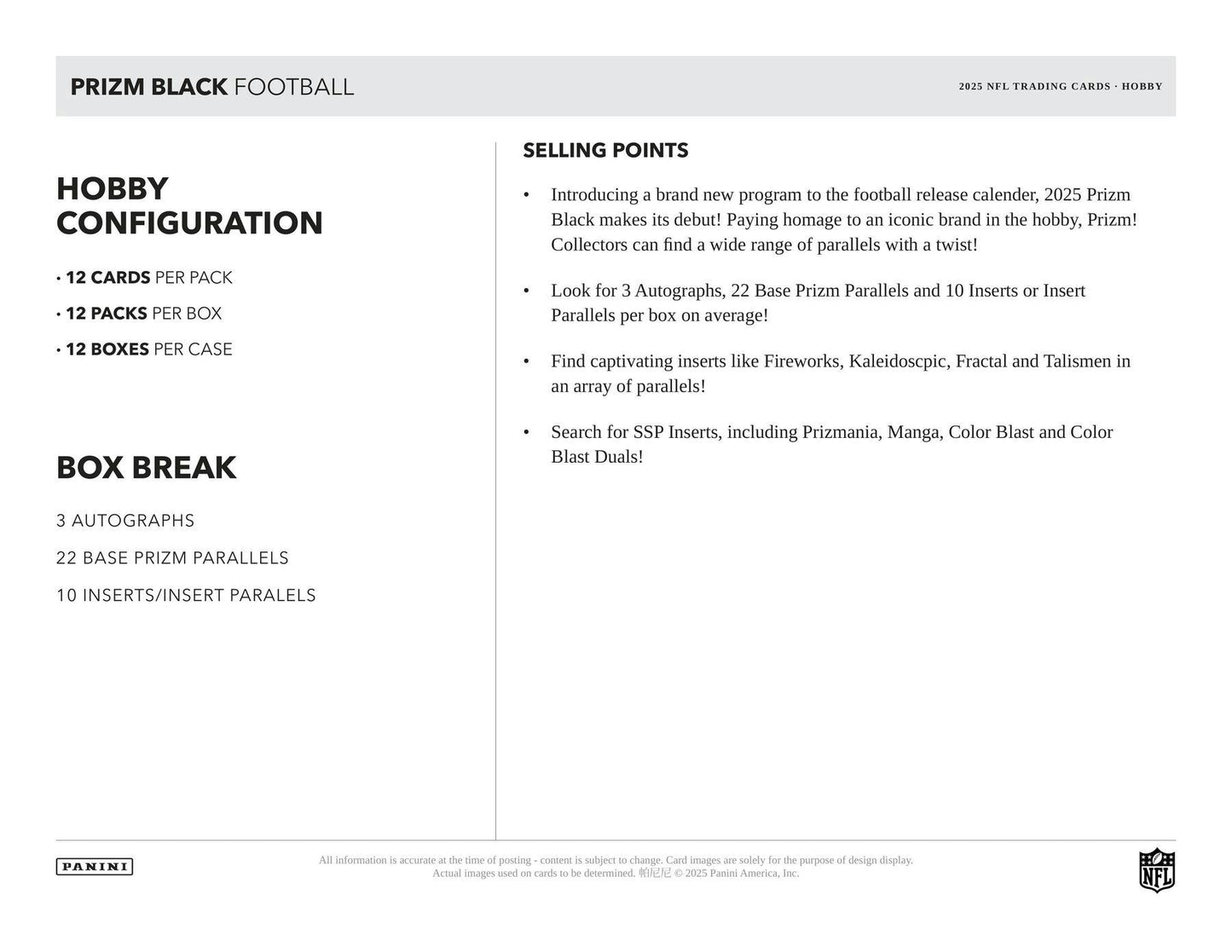 2025 Panini Prizm Black Football Hobby Box | Columbia Sports Cards - Columbia Hobby - Sports Card Boxes - Toploaders - Card Savers