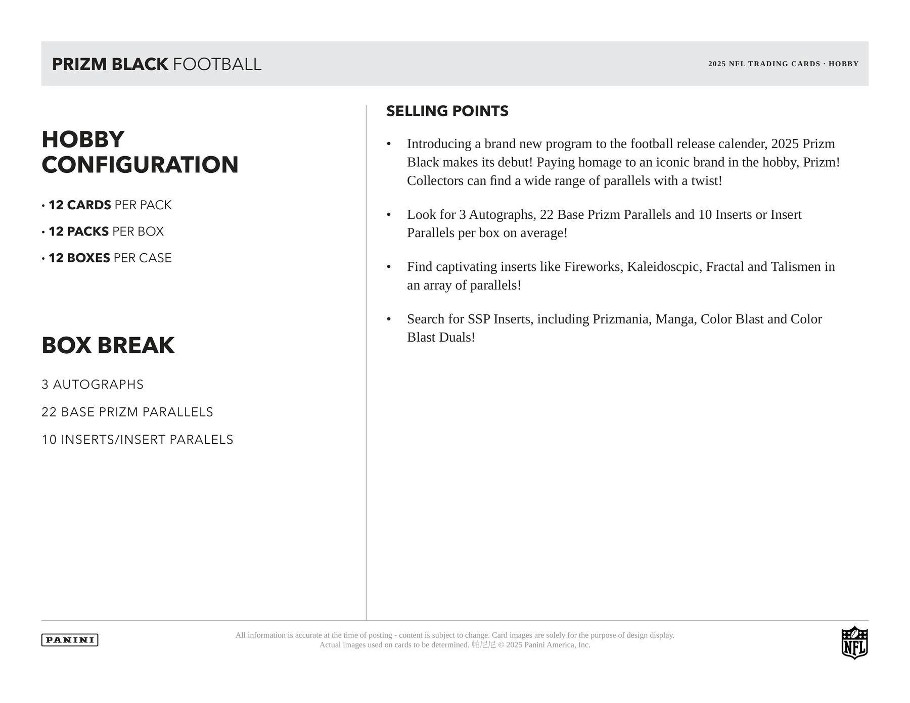 2025 Panini Prizm Black Football Hobby Box | Columbia Sports Cards - Columbia Hobby - Sports Card Boxes - Toploaders - Card Savers