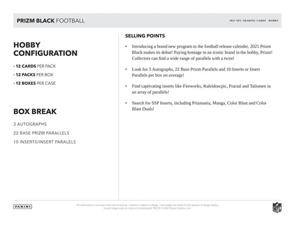 2025 Panini Prizm Black Football Hobby Box | Columbia Sports Cards - Columbia Hobby - Sports Card Boxes - Toploaders - Card Savers