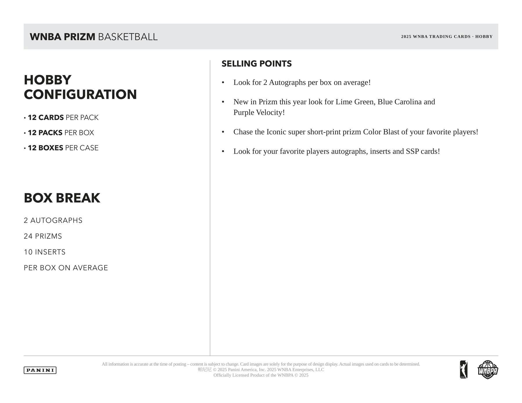 2025 Panini Prizm WNBA Basketball Hobby Box | Columbia Sports Cards - Columbia Hobby - Sports Card Boxes - Toploaders - Card Savers