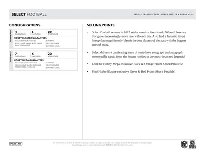 2025 Panini Select Football Mega Hobby Box | Columbia Sports Cards - Columbia Hobby - Sports Card Boxes - Toploaders - Card Savers