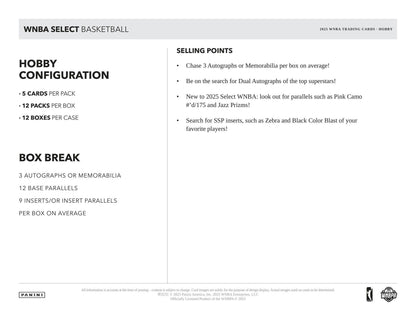 2025 Panini Select WNBA Basketball Hobby Box | Columbia Sports Cards - Columbia Hobby - Sports Card Boxes - Toploaders - Card Savers