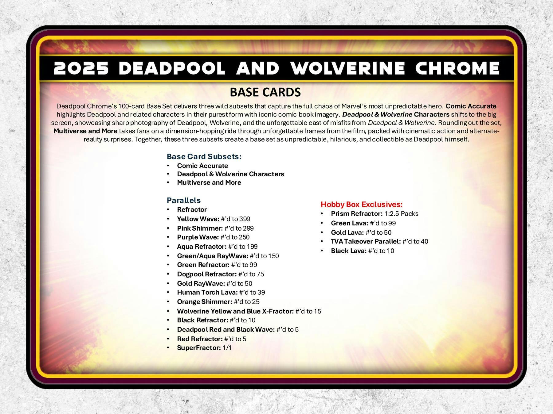 2025 Topps Deadpool Chrome Hobby Box | Columbia Sports Cards - Columbia Hobby - Sports Card Boxes - Toploaders - Card Savers