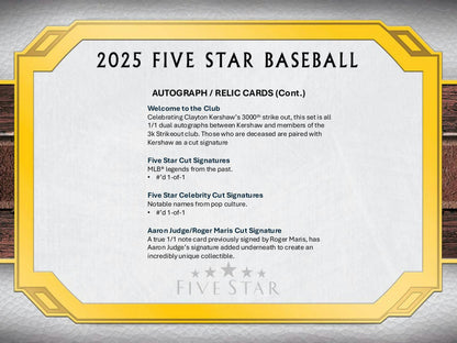 2025 Topps Five Star Baseball Hobby Box (Presell) - Columbia Hobby - Sports Card Boxes - Toploaders - Card Savers