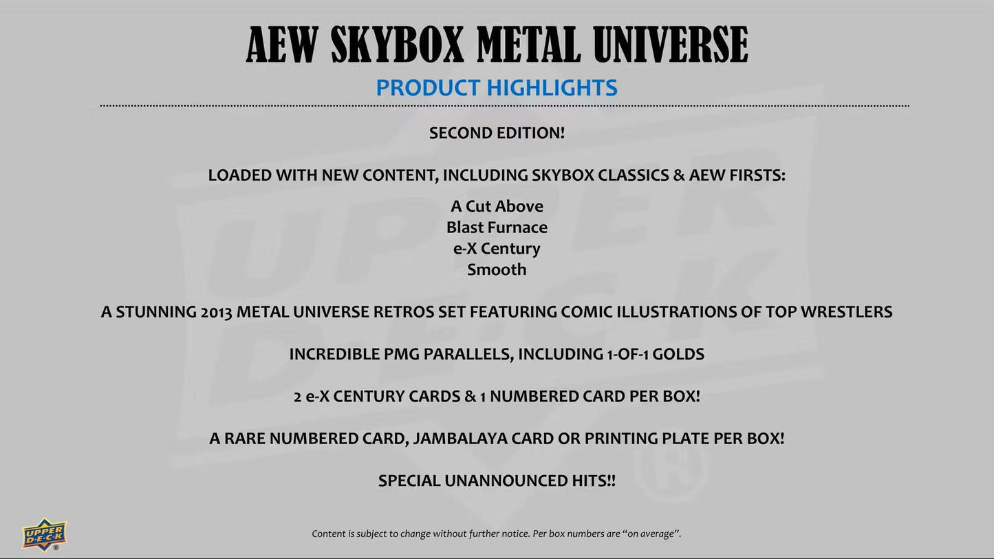 2025 Upper Deck AEW Skybox Metal Universe Wrestling Hobby Box - Columbia Hobby - Sports Card Boxes - Toploaders - Card Savers