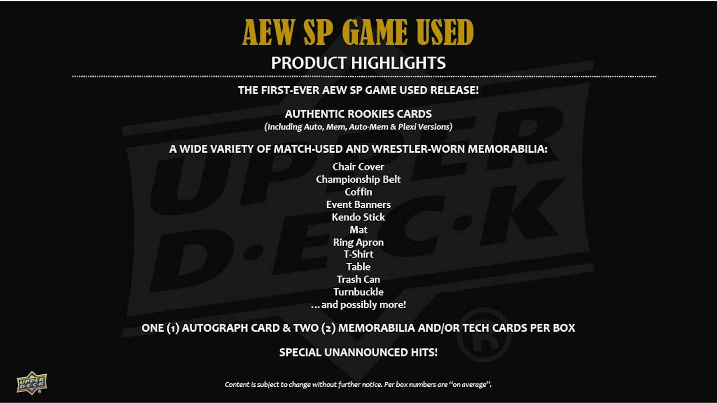 2025 Upper Deck AEW SP Game Used Wrestling Hobby Box - Columbia Hobby - Sports Card Boxes - Toploaders - Card Savers