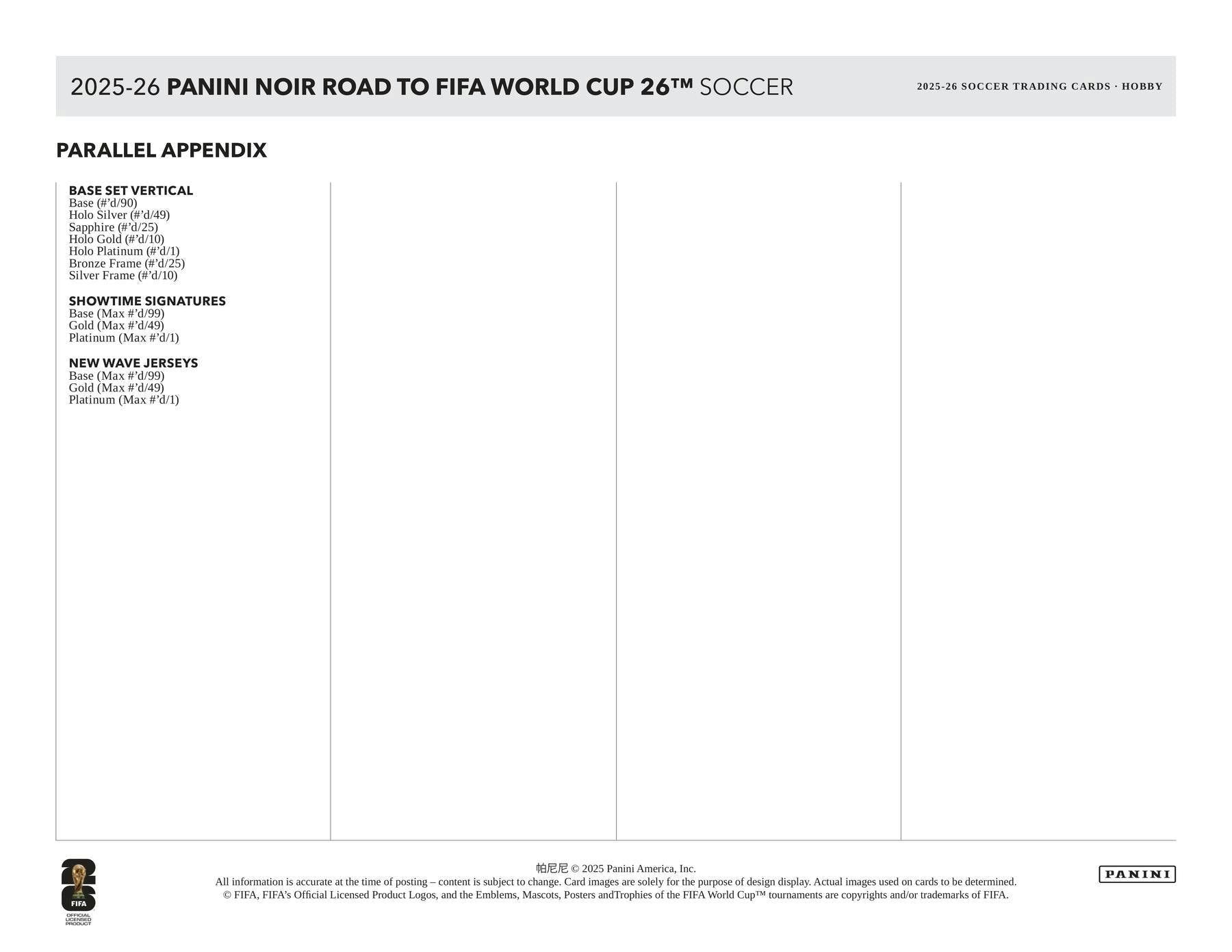 2025/26 Panini Noir Road to FIFA World Cup Soccer Hobby Box | Columbia Sports Cards - Columbia Hobby - Sports Card Boxes - Toploaders - Card Savers