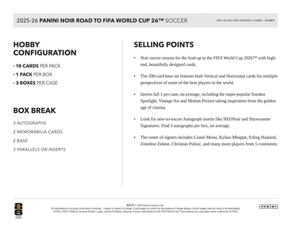 2025/26 Panini Noir Road to FIFA World Cup Soccer Hobby Box | Columbia Sports Cards - Columbia Hobby - Sports Card Boxes - Toploaders - Card Savers