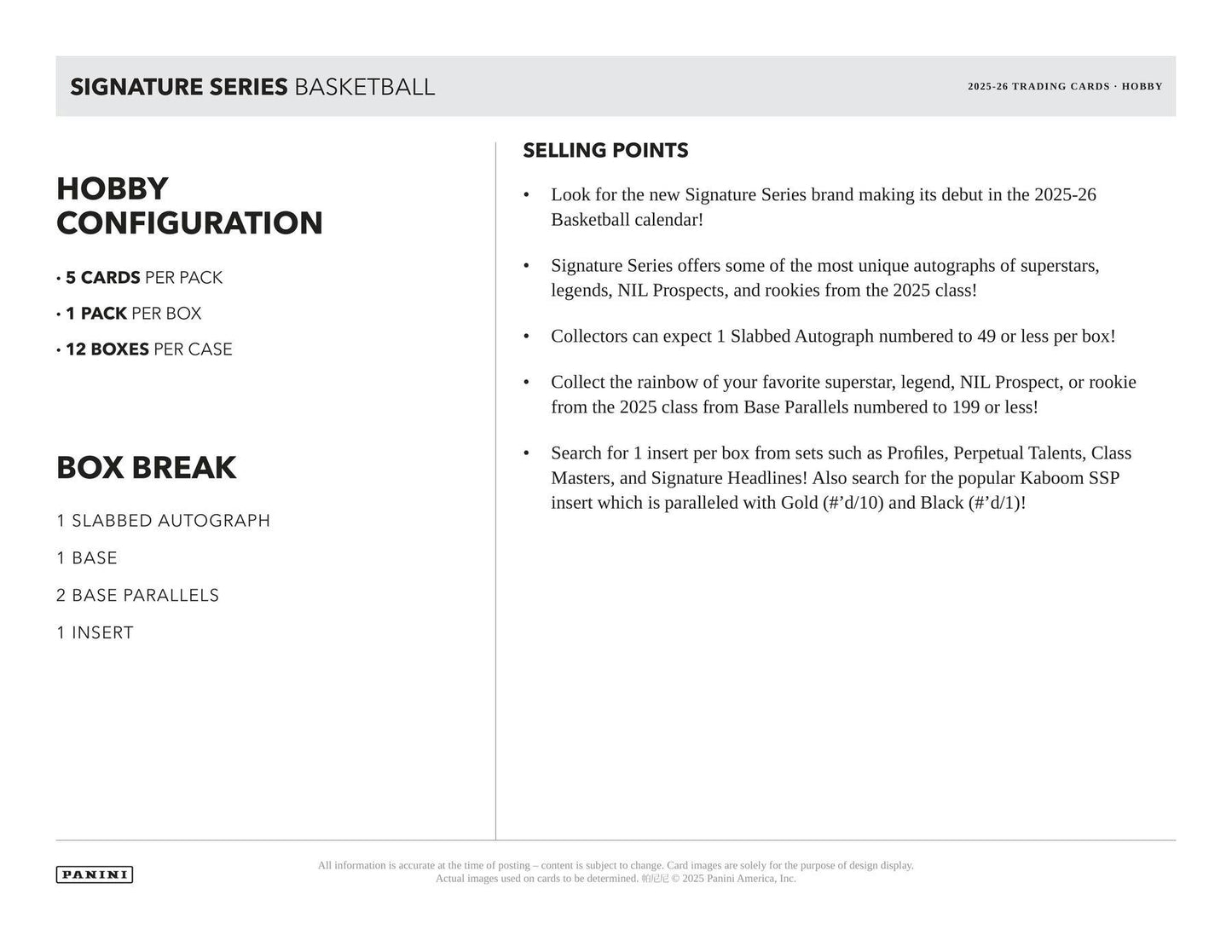 2025/26 Panini Signature Series Basketball Hobby Box | Columbia Sports Cards - Columbia Sports Cards