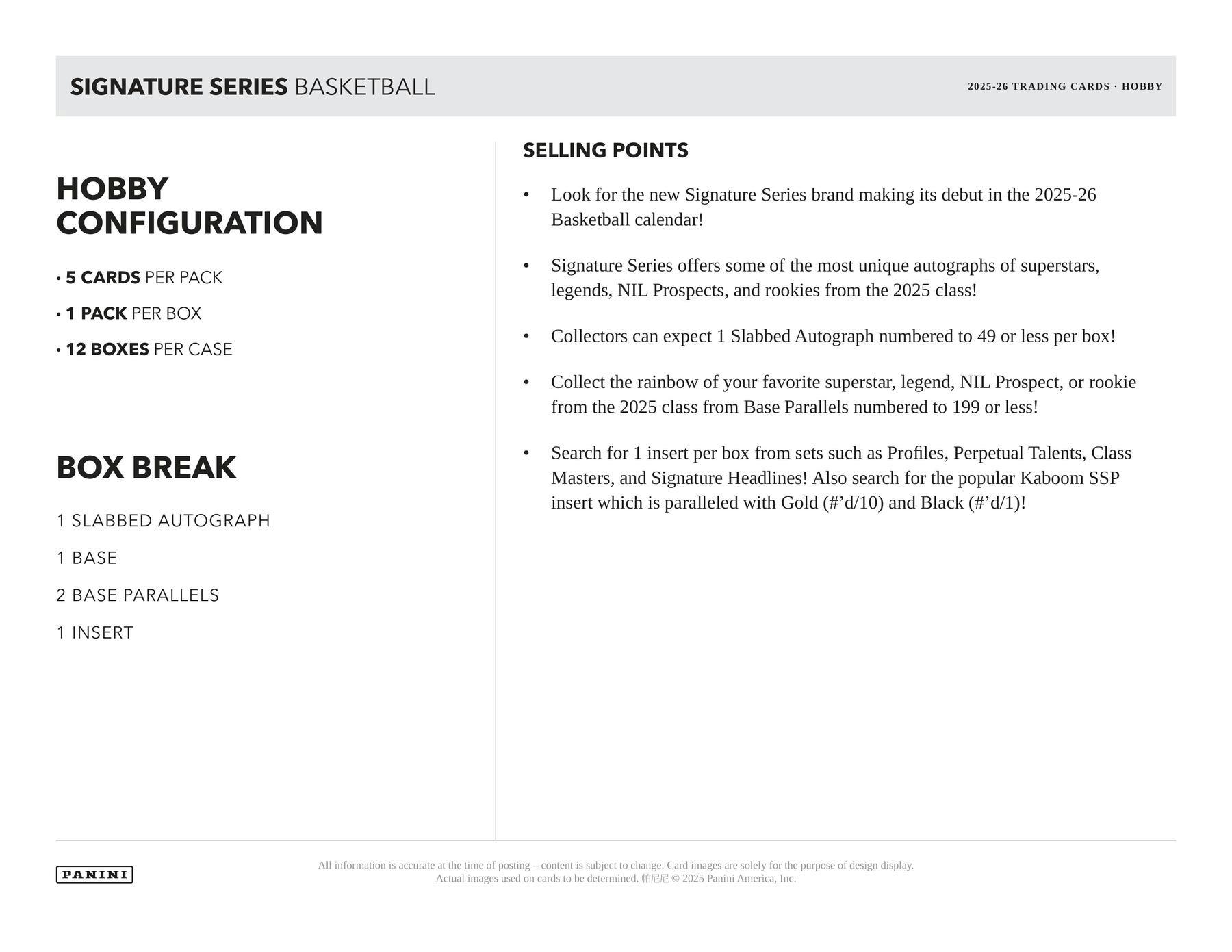 2025/26 Panini Signature Series Basketball Hobby Box | Columbia Sports Cards - Columbia Sports Cards