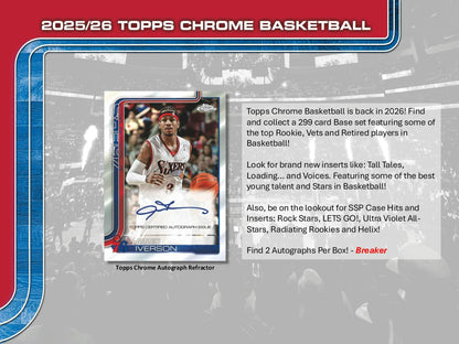 2025/26 Topps Chrome Basketball Breaker Delight Box | Columbia Sports Cards - Columbia Hobby - Sports Card Boxes - Toploaders - Card Savers