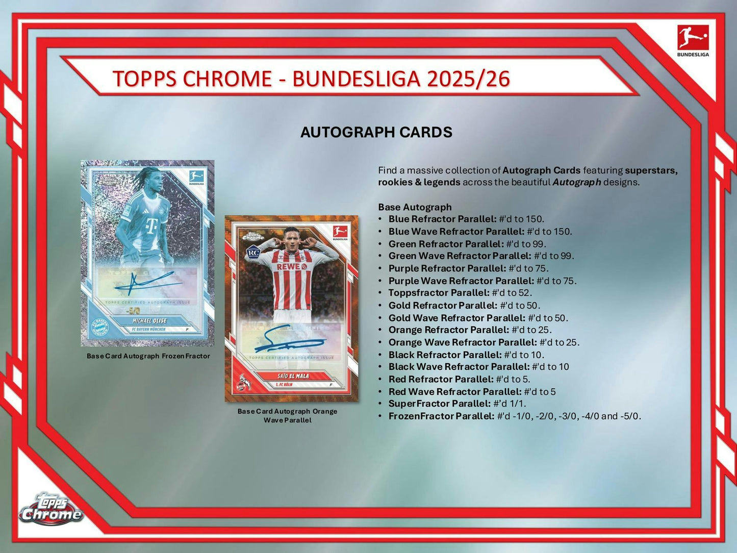 2025/26 Topps Chrome Bundesliga Soccer Hobby Box | Columbia Sports Cards - Columbia Hobby - Sports Card Boxes - Toploaders - Card Savers