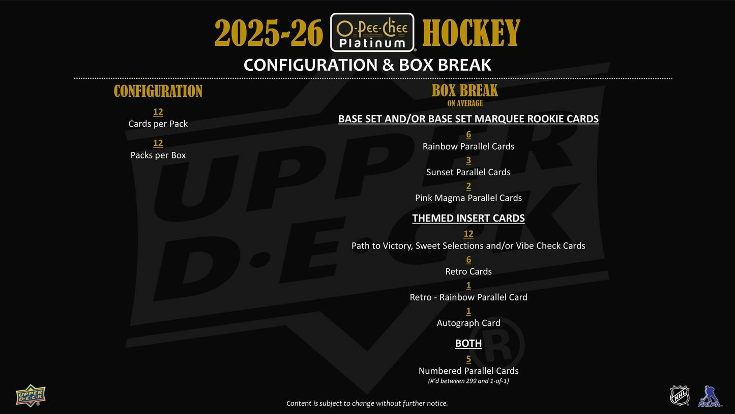 2025/26 Upper Deck O - Pee - Chee Platinum Hockey Hobby Box - Columbia Hobby - Sports Card Boxes - Toploaders - Card Savers