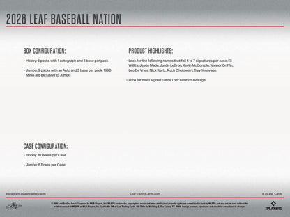 2026 Leaf Baseball Nation Hobby Jumbo Box | Columbia Sports Cards - Columbia Hobby - Sports Card Boxes - Toploaders - Card Savers