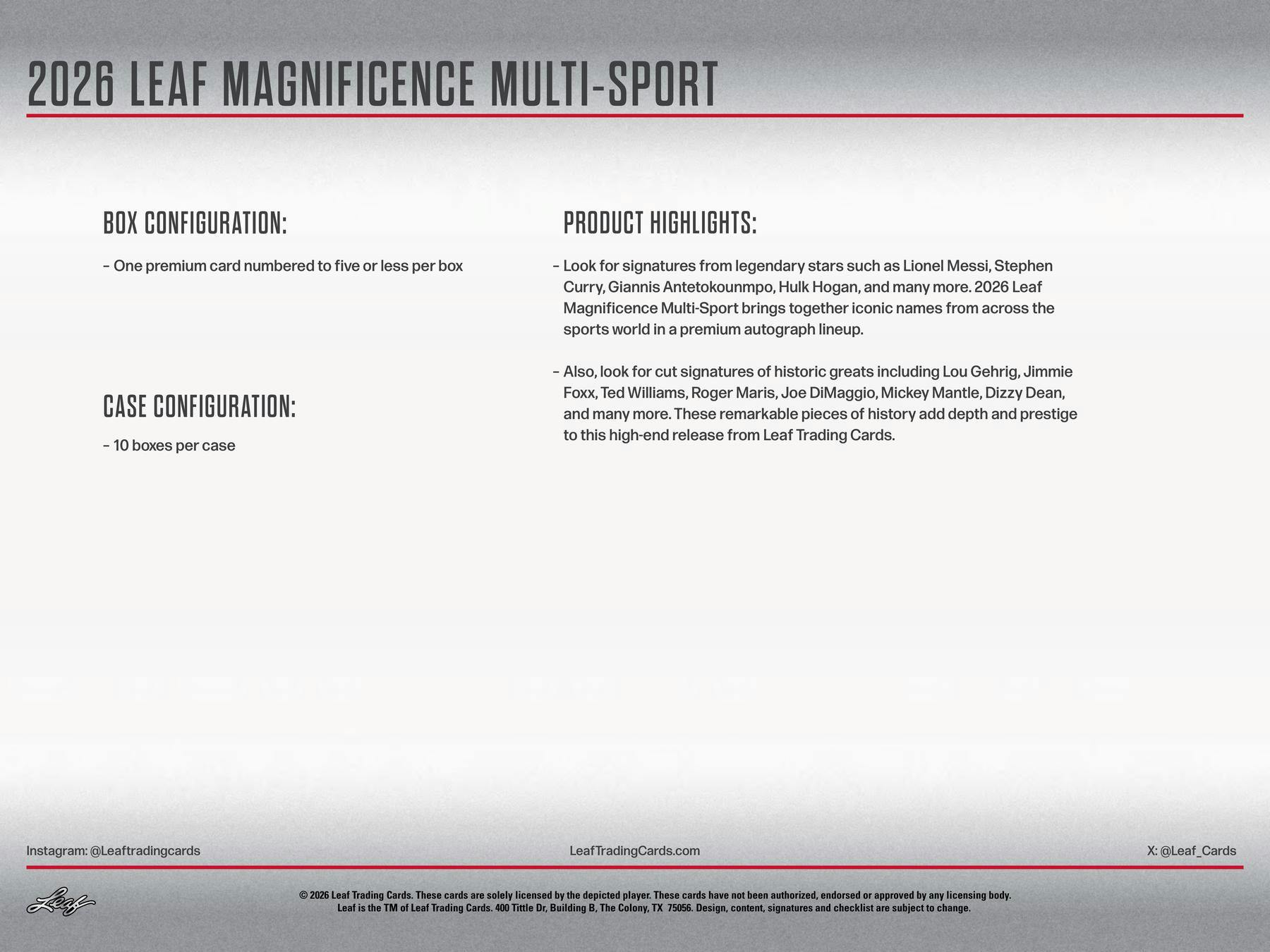 2026 Leaf Magnificence Multi - Sport Hobby Box | Columbia Sports Cards - Columbia Hobby - Sports Card Boxes - Toploaders - Card Savers