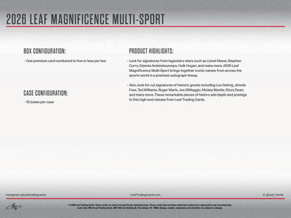 2026 Leaf Magnificence Multi - Sport Hobby Box | Columbia Sports Cards - Columbia Hobby - Sports Card Boxes - Toploaders - Card Savers