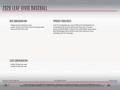 2026 Leaf Vivid Baseball Hobby Box | Columbia Sports Cards - Columbia Sports Cards