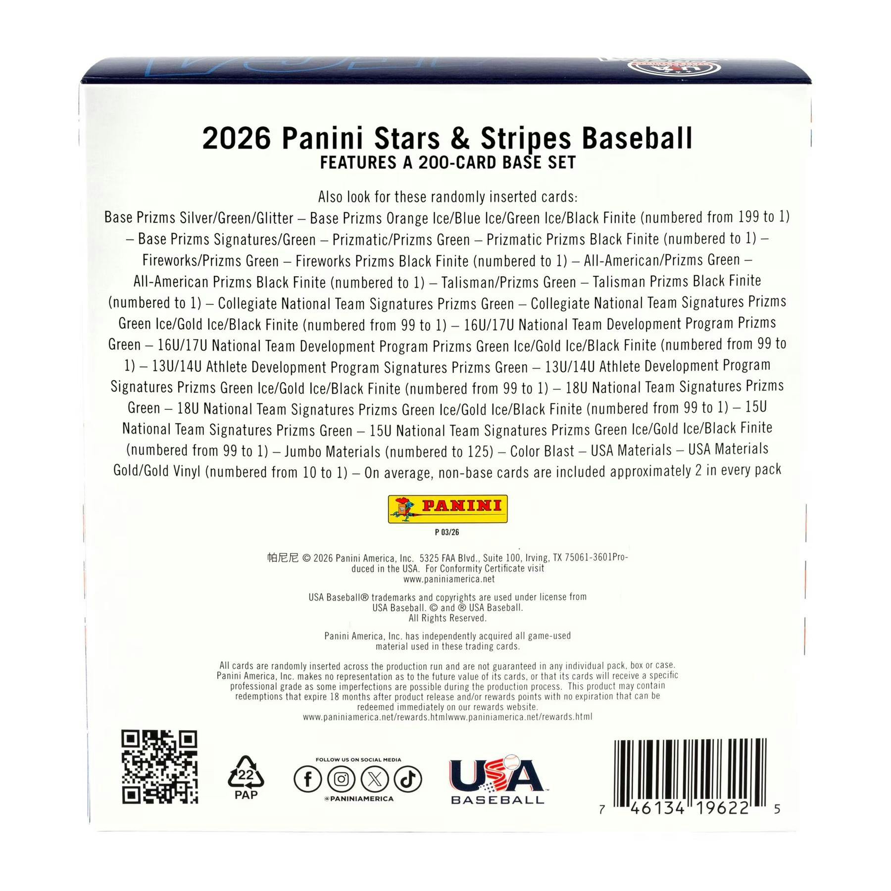 2026 Panini USA Stars & Stripes Prizm Baseball Mega Box | Columbia Sports Cards - Columbia Sports Cards
