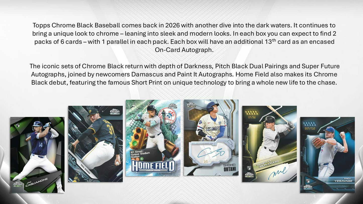 2026 Topps Chrome Black Baseball Hobby Box | Columbia Sports Cards - Columbia Hobby - Sports Card Boxes - Toploaders - Card Savers