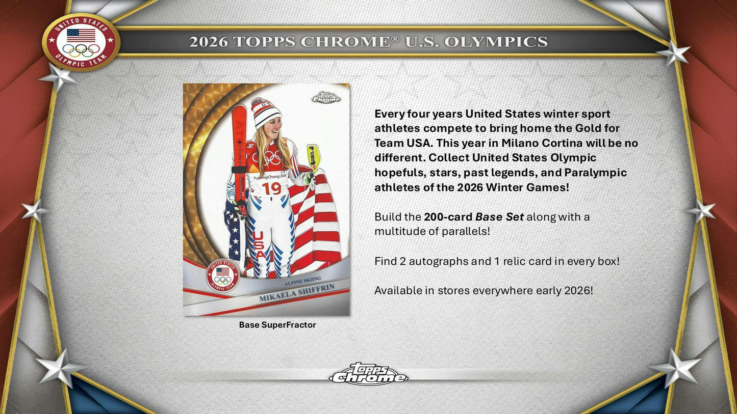 2026 Topps Chrome U.S. Olympics 7 - Pack Blaster Box | Columbia Sports Cards - Columbia Hobby - Sports Card Boxes - Toploaders - Card Savers