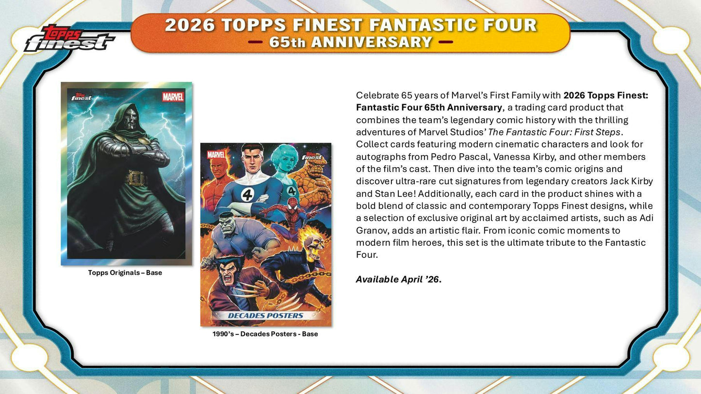 2026 Topps Finest Fantastic Four Hobby Box | Columbia Sports Cards - Columbia Hobby - Sports Card Boxes - Toploaders - Card Savers