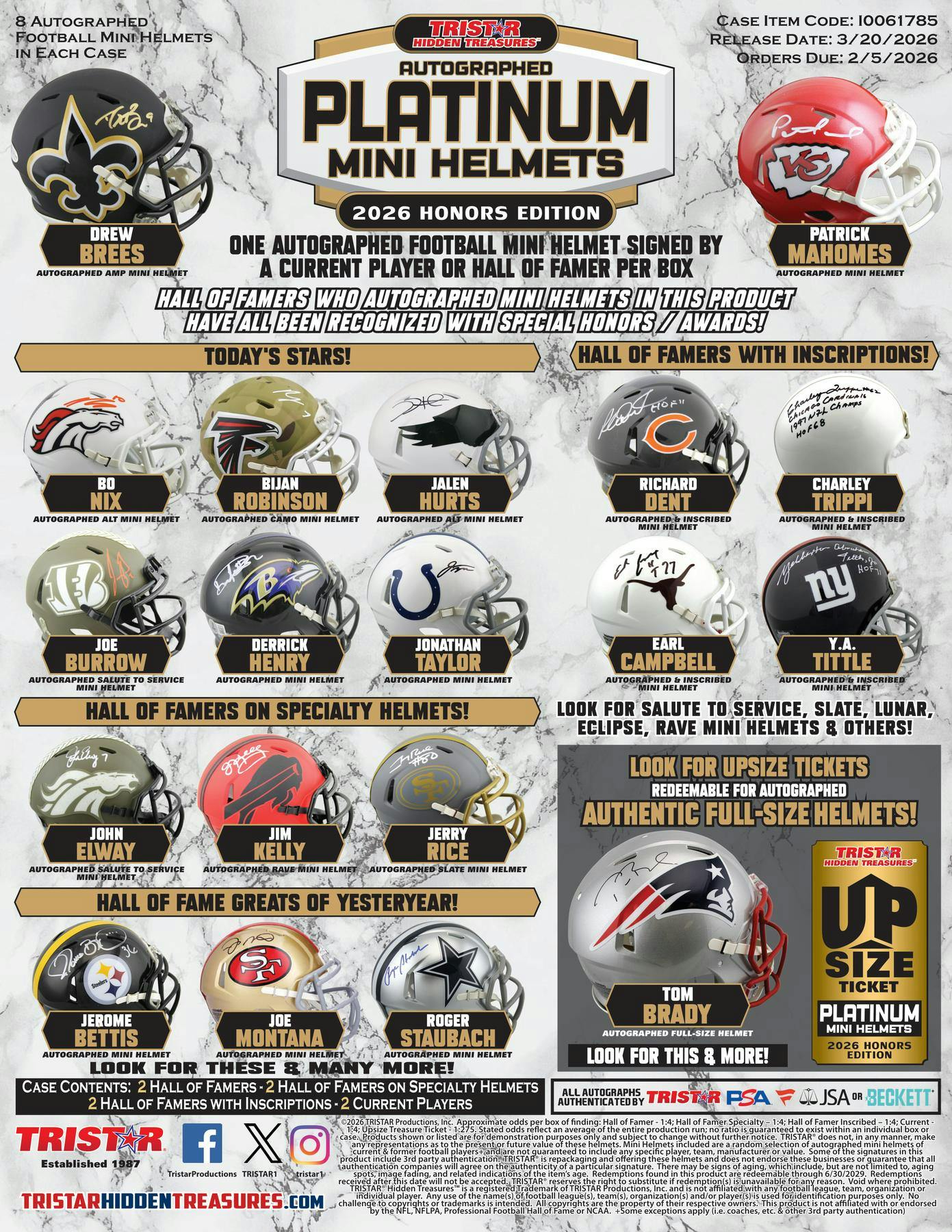 2026 TriStar Autographed Platinum Football Mini Helmet Honors Edition Hobby Box | Columbia Sports Cards - Columbia Hobby - Sports Card Boxes - Toploaders - Card Savers
