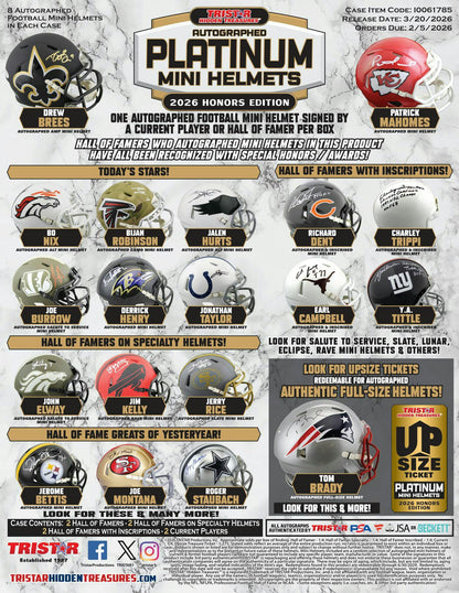 2026 TriStar Autographed Platinum Football Mini Helmet Honors Edition Hobby Box | Columbia Sports Cards - Columbia Hobby - Sports Card Boxes - Toploaders - Card Savers
