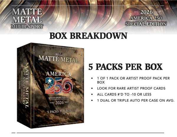 2026 Wild Card Matte Metal America 250 Multi - Sport Hobby Box | Columbia Sports Cards - Columbia Hobby - Sports Card Boxes - Toploaders - Card Savers