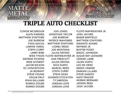 2026 Wild Card Matte Metal America 250 Multi - Sport Hobby Box | Columbia Sports Cards - Columbia Hobby - Sports Card Boxes - Toploaders - Card Savers