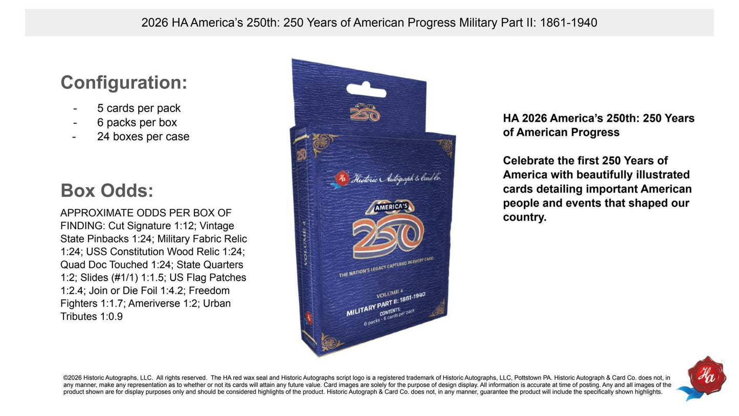2026 Historic Autographs America's 250th Anniversary Part 2: Military Hobby Box | Columbia Sports Cards | Columbia Hobby - Sports Card Boxes - Toploaders - Card Savers.