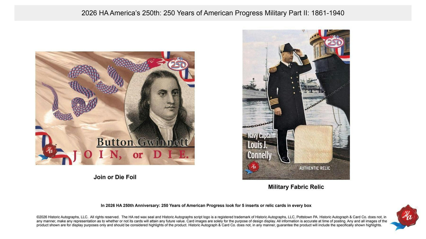 2026 Historic Autographs America's 250th Anniversary Part 2: Military Hobby Box | Columbia Sports Cards | Columbia Hobby - Sports Card Boxes - Toploaders - Card Savers.