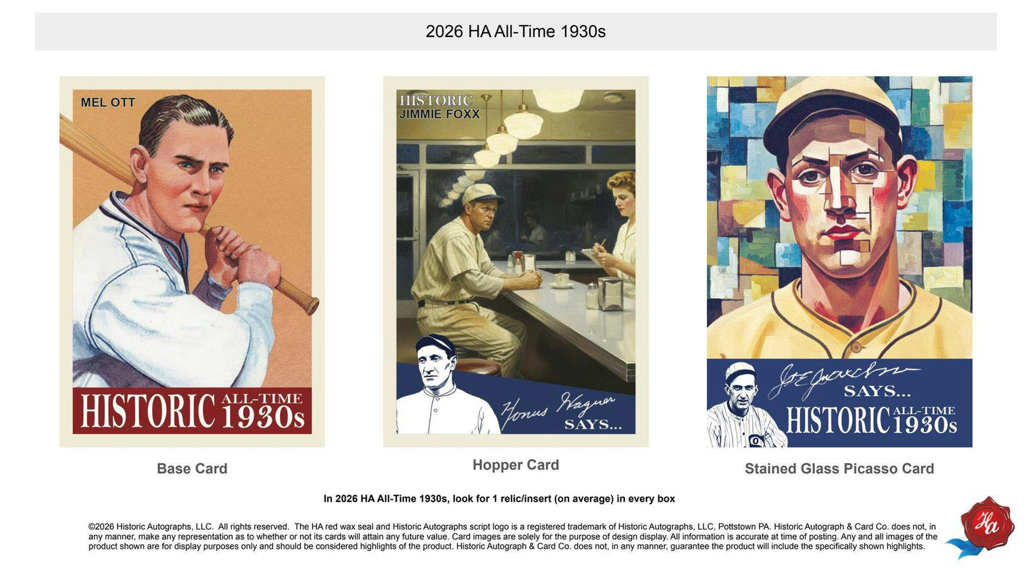 2026 Historic Autographs All-Time 1930s Baseball Hobby Box | Columbia Sports Cards | Columbia Hobby - Sports Card Boxes - Toploaders - Card Savers.