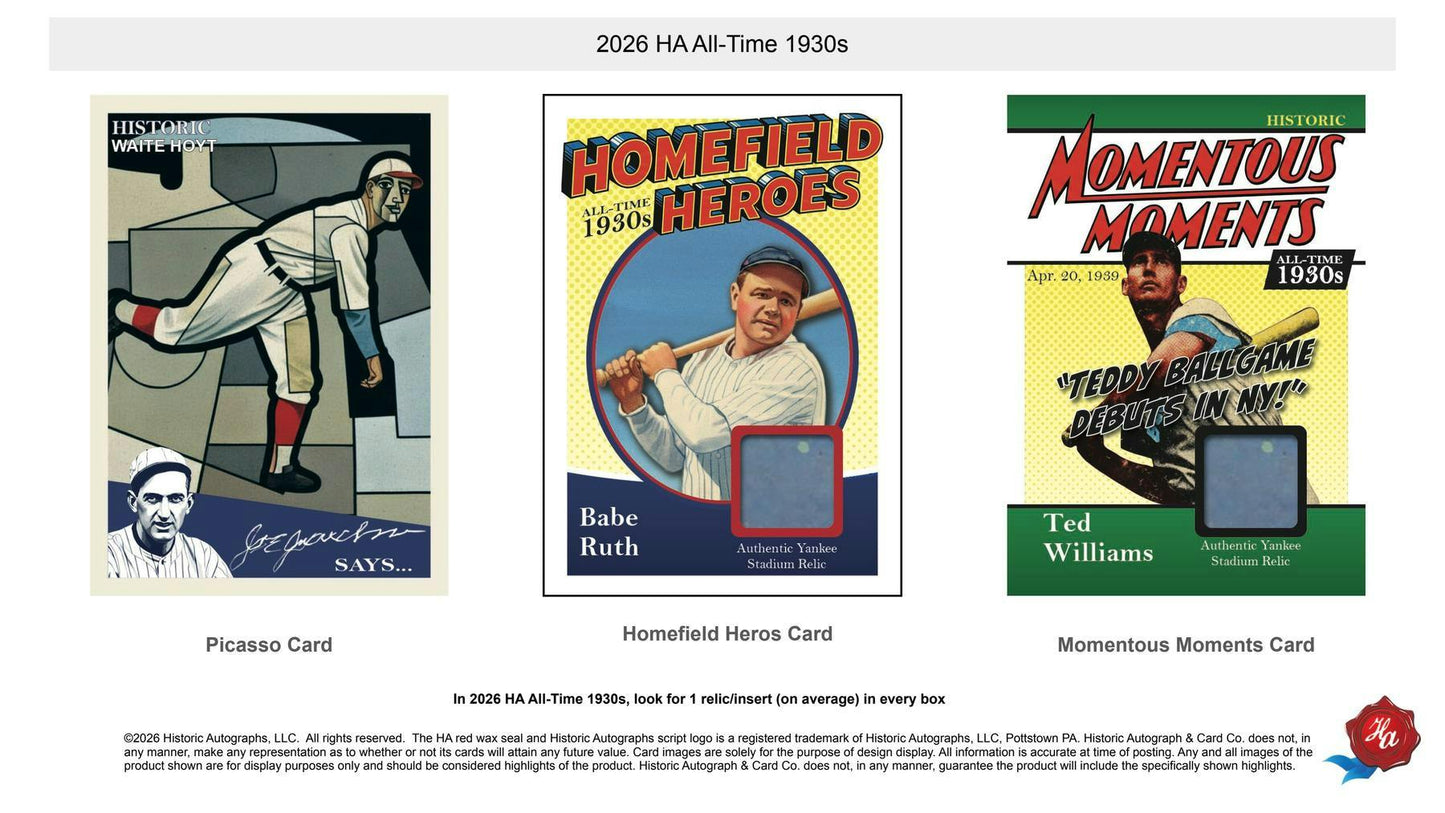 2026 Historic Autographs All-Time 1930s Baseball Hobby Box | Columbia Sports Cards | Columbia Hobby - Sports Card Boxes - Toploaders - Card Savers.