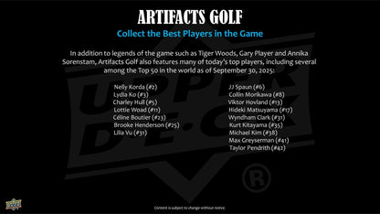 2026 Upper Deck Artifacts Golf Hobby Box | Columbia Sports Cards | Columbia Hobby - Sports Card Boxes - Toploaders - Card Savers.