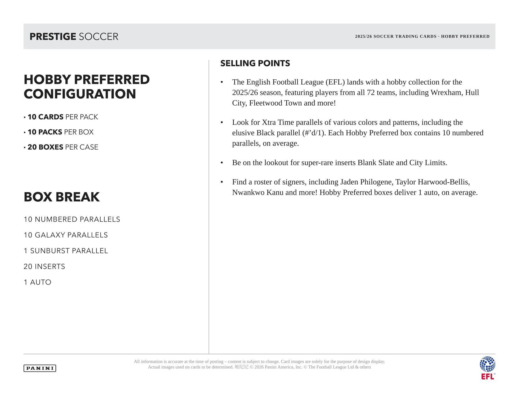 2025/26 Panini Prestige EFL Soccer Hobby Preferred Box | Columbia Sports Cards | Columbia Hobby - Sports Card Boxes - Toploaders - Card Savers.