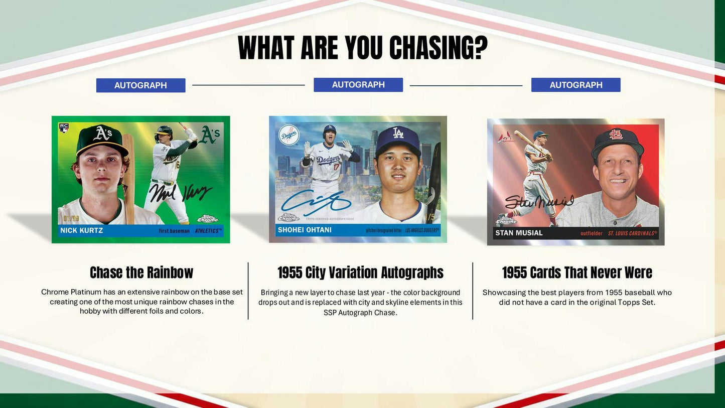 2025 Topps Chrome Platinum ’55 Baseball Hobby Box | Columbia Sports Cards | Columbia Hobby - Sports Card Boxes - Toploaders - Card Savers.