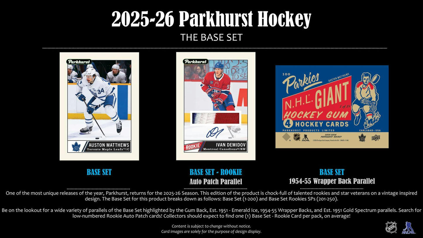 2025/26 Upper Deck Parkhurst Hockey Hobby Box | Columbia Sports Cards | Columbia Hobby - Sports Card Boxes - Toploaders - Card Savers.