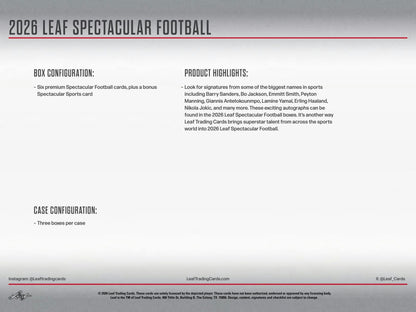 2026 Leaf Spectacular Football Hobby Box | Columbia Sports Cards | Columbia Hobby - Sports Card Boxes - Toploaders - Card Savers.