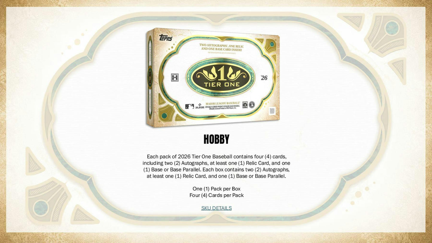 2026 Topps Tier One Baseball Hobby Box | Columbia Sports Cards | Columbia Hobby - Sports Card Boxes - Toploaders - Card Savers.