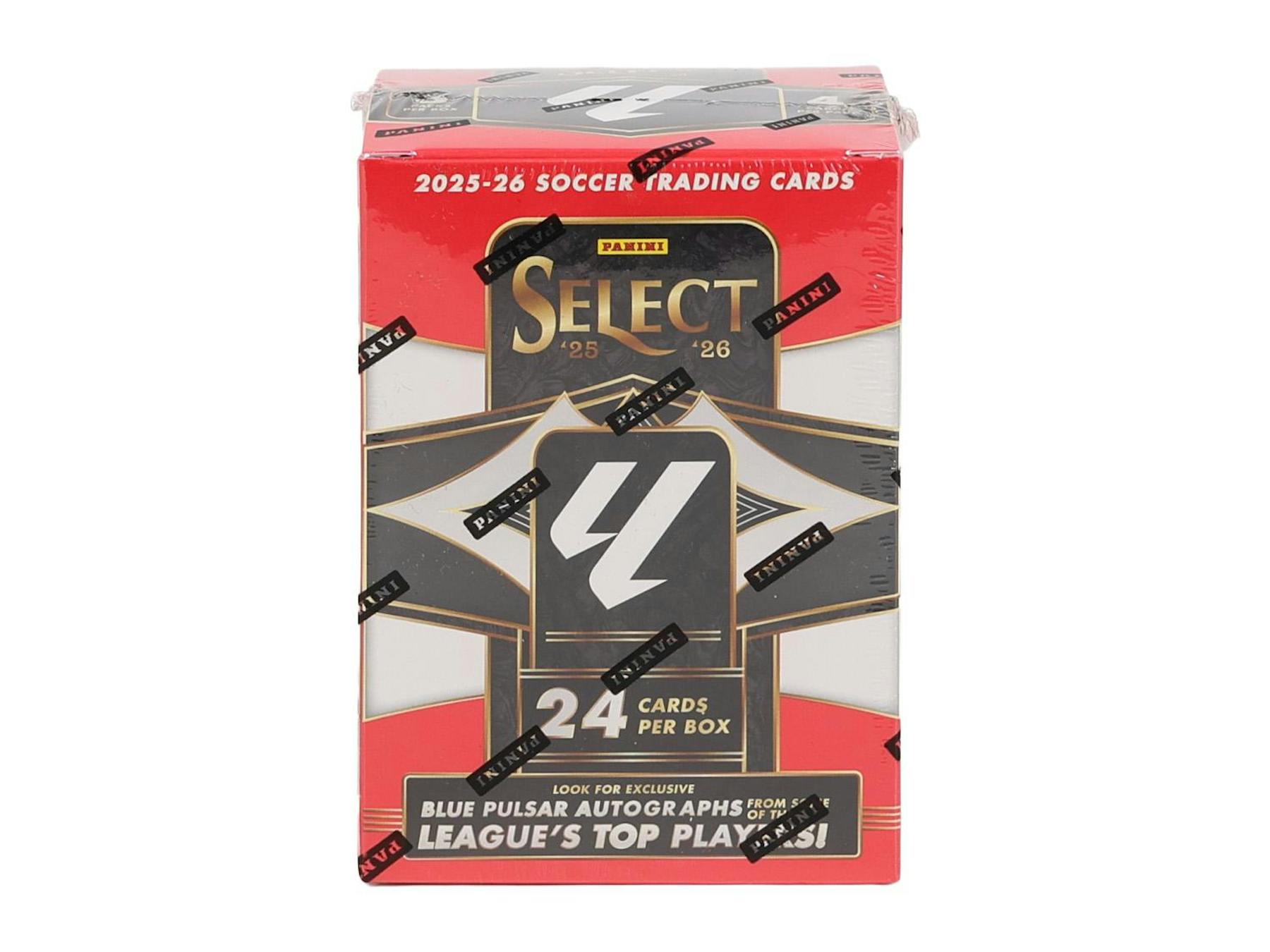 2025/26 Panini Select La Liga Soccer Blaster Box featuring exclusive Mojo parallels and Blue Pulsar autographs.
Back of the 2025/26 Panini Select La Liga Soccer Blaster Box showing product details and box configuration.
2025/26 Panini Select La Liga Soccer Blaster pack featuring Terrace, Mezzanine, and Field Level cards.
2025/26 Panini Select La Liga Soccer cards featuring top rookies, Mojo parallels, and exclusive Blue Pulsar autographs.