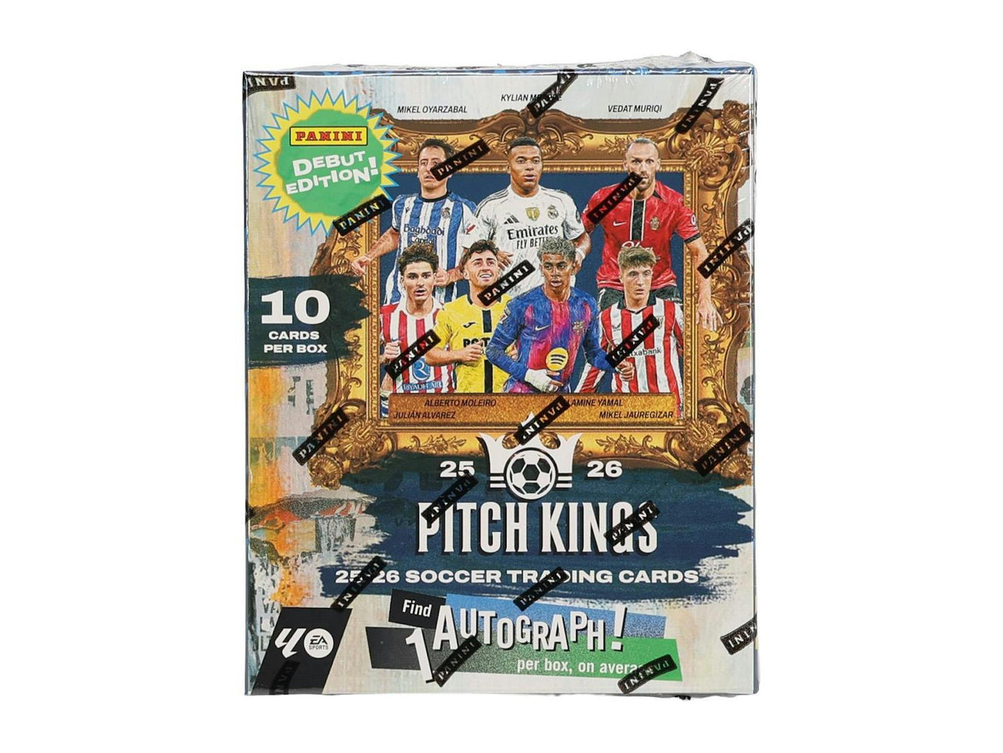 2025/26 Panini Pitch Kings Soccer Hobby International Box
Front of 2025/26 Panini Pitch Kings Soccer Hobby International Box
Panini Pitch Kings La Liga Soccer Hobby Box
2025/26 Panini Pitch Kings Soccer trading cards